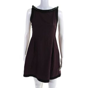 Nicola Finetti Women's Ruffle Neck Sleeveless A-Line Mini Dress Burgundy Size 8